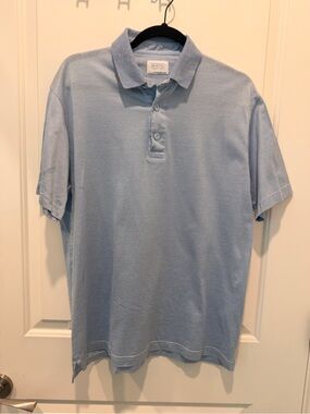 Mirto Classic Line Light Blue Micro Pattern Short Sleeve Polo Shirt Size XXL